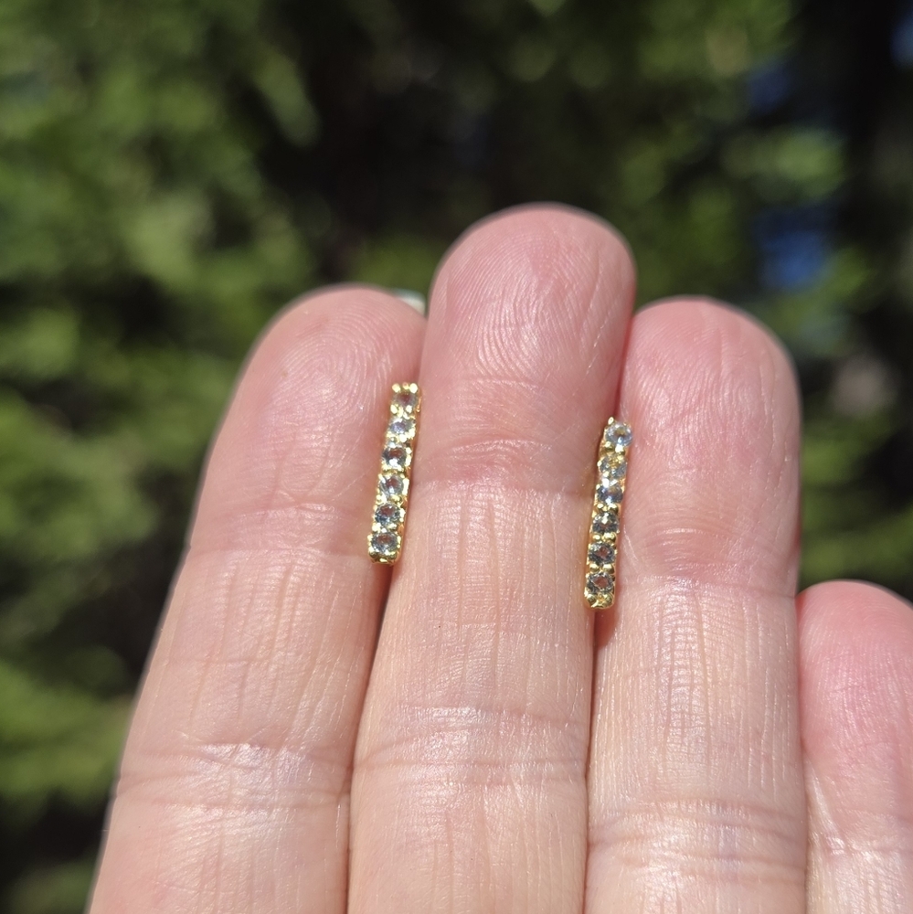 Blue Topaz Natural Gemstone Sterling & Gold Bar Earrings 3k Each - Picture 4 of 9